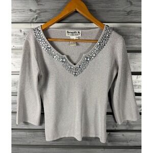 Vintage Joseph A Blouse Shirt Womens Size M Gray Metallic